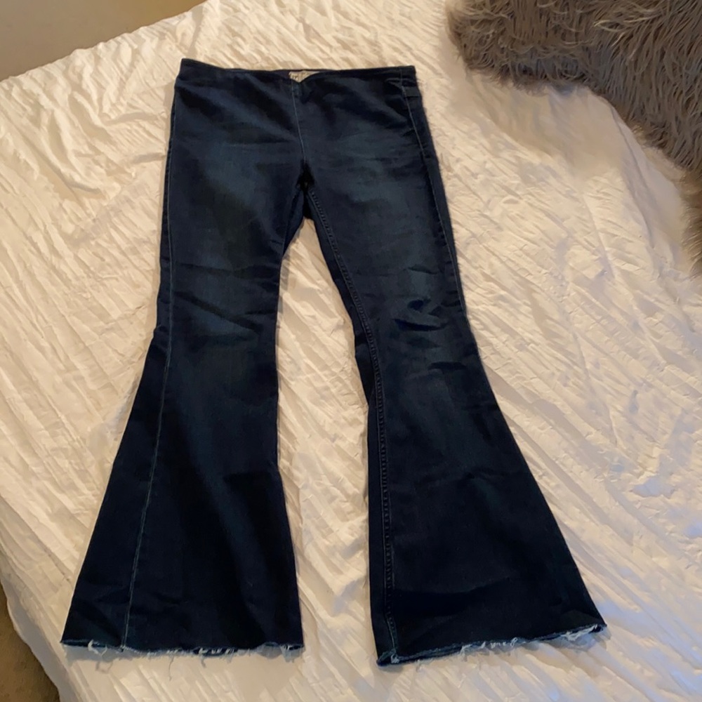free people elastic waistband flare jeans